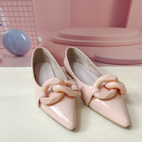 Women's Shoes Candy Color Solid Color Pointed Large Button Decorative Flat Sole Single Shoes