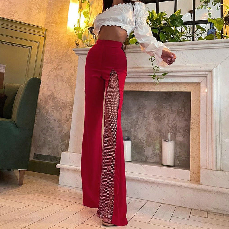 Women's Slim Sexy Mesh High Waisted Flare Long Pants