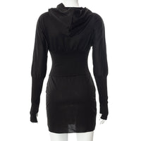 Women's Solid Color Corset Stitched Hoodie Dress