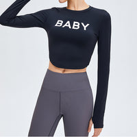 Women Letter Print Stretchy Yoga Long Sleeve Sports Tops