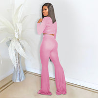 Womens Solid Color Slim Full Length Pants Winter Two Piece Tracksuit