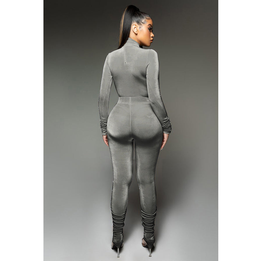 Autumn and Winter Solid Color Slim Velvet Suit Two-piece High-collared Women Tracksuit