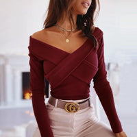 Off Shoulder Sexy Twist Front Knitted Top