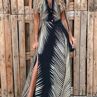 Palm Leaf Print Slit Dress