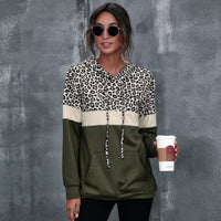 Patchwork Leopard Long Sleeves Hooded Sweatshirt