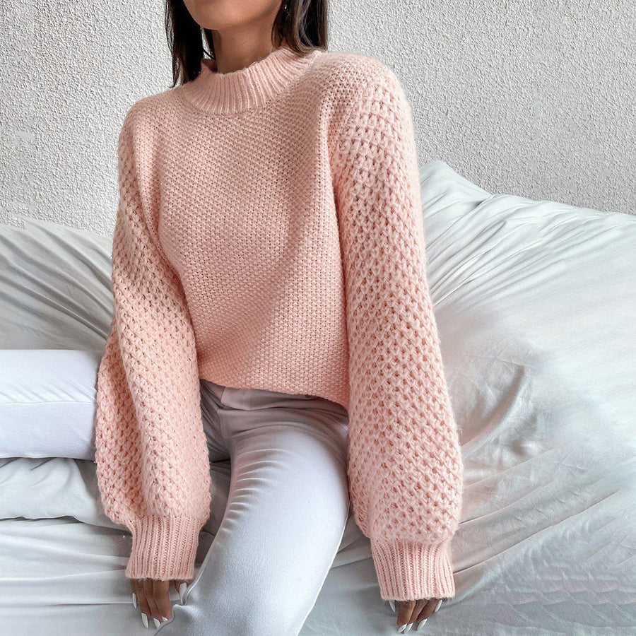 Pinkish Round Neck Long Sleeve Sweater