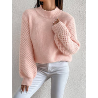Pinkish Round Neck Long Sleeve Sweater