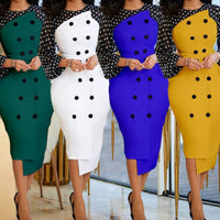 Plus Size Formal Polka Dot Color Block Asymmetric Dress