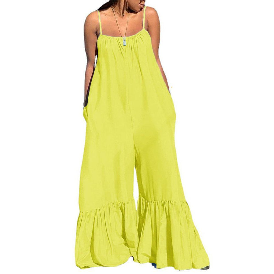 Plus Size Solid Color Ruffled Cami Jumpsuit
