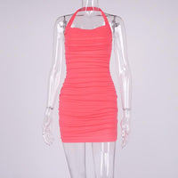 Halter Solid Color Bodycon Ruched Mini Dress