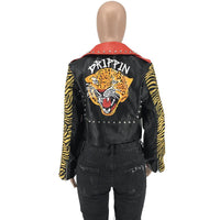 Tiger Print Rivet Stylish Plus Size Jacket