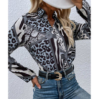 Trendy Animal Pattern Front Buckle Blouse