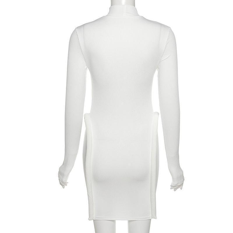 Trendy High Neckline Hip-Lifted Bodycon Mini Dress