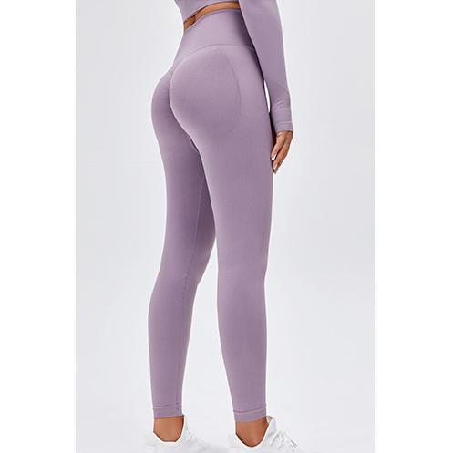 Trendy Purple Flexible Seamless High Waisted Fitness Leggings