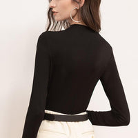 Trendy See-Through Long Sleeves Solid Black Top