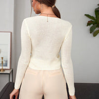 V-Neck Long Sleeves Solid Color Twist Front Knitted Top