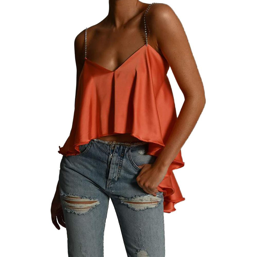 V-Neck Sequin Ruffled Solid Color Casual Camisole