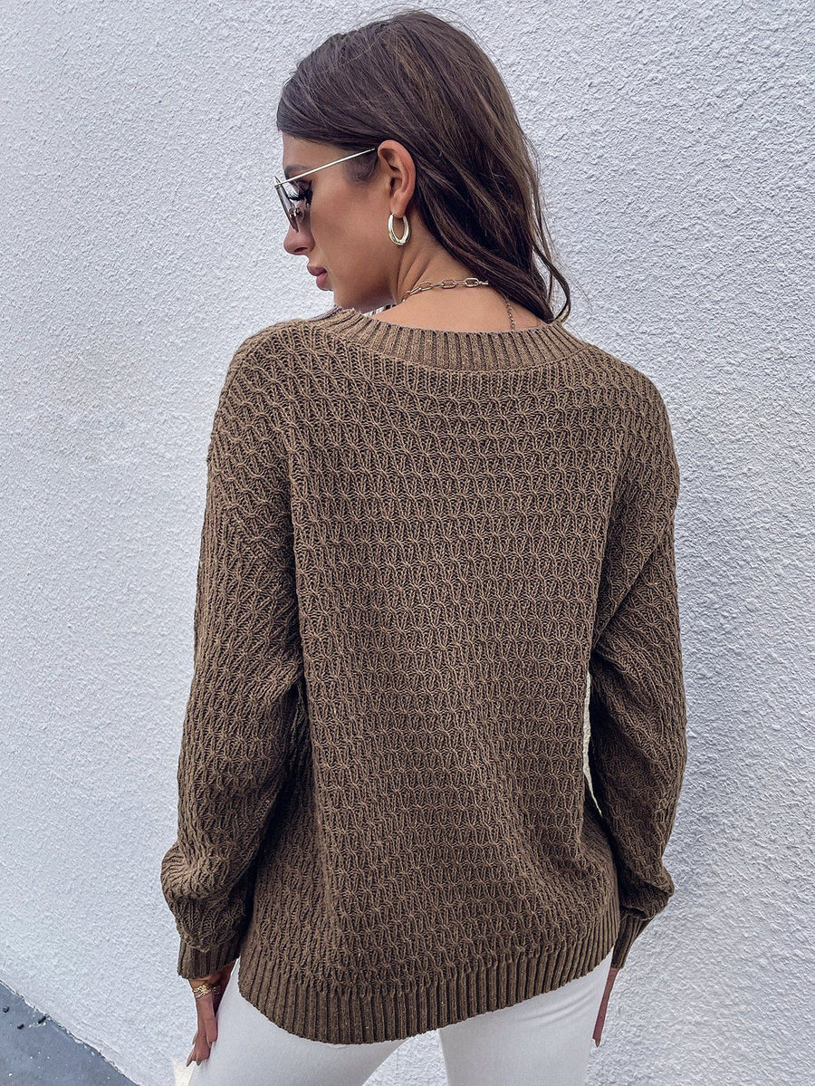 Vintage Solid Color Ribbed Cuff Sweater