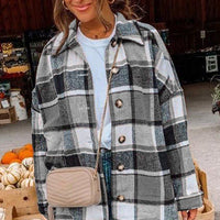 Warm Plaid Front Long Sleeve Buttoned Up Top