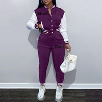 Women's 2 Piece Outfit Crop Baseball Jacket and Sweatpants
