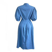 Women's 3/4 Lantern Sleeve Mock Neck A Line Midi Dress With Pocket