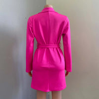 Women's 3/4 Sleeve Deep V Neck Belted Mini Blazer Dress