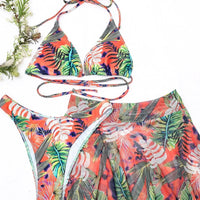 Women's 3 Piece Boho Print Halter Bikini Swimsuit With Skirts