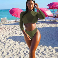 Women's 3 Piece High Waist Bikini Set With Mesh Crop Tops