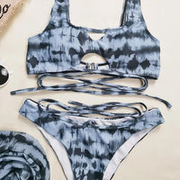 Women's 3 Piece Tie Dye Criss Cross Bikini Swimsuit With Cover Ups