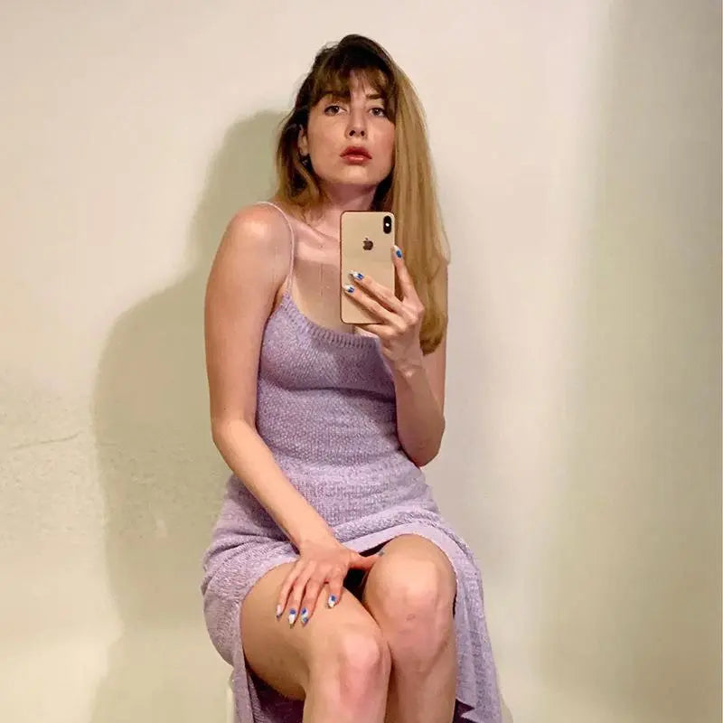 Women's Backless Lace Up Spaghetti Strap Woolen Split Maxi Dress