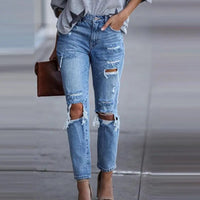 Women's Blue Shredded Slim Jeans