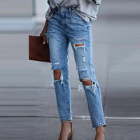Women's Blue Shredded Slim Jeans