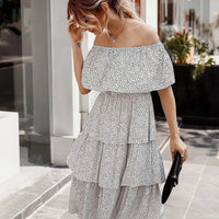 Women's Boho Off The Shoulder Layered Ruffle Hem Midi Dress