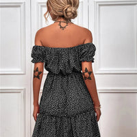 Women's Boho Print Off The Shoulder Short Sleeve A Line Mini Dress