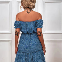 Women's Boho Print Off The Shoulder Short Sleeve A Line Mini Dress