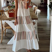 Women's Boho Striped Sleeveless Long Dress