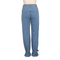 Women's Casual Buckle Hem High Waist Denim Jeans