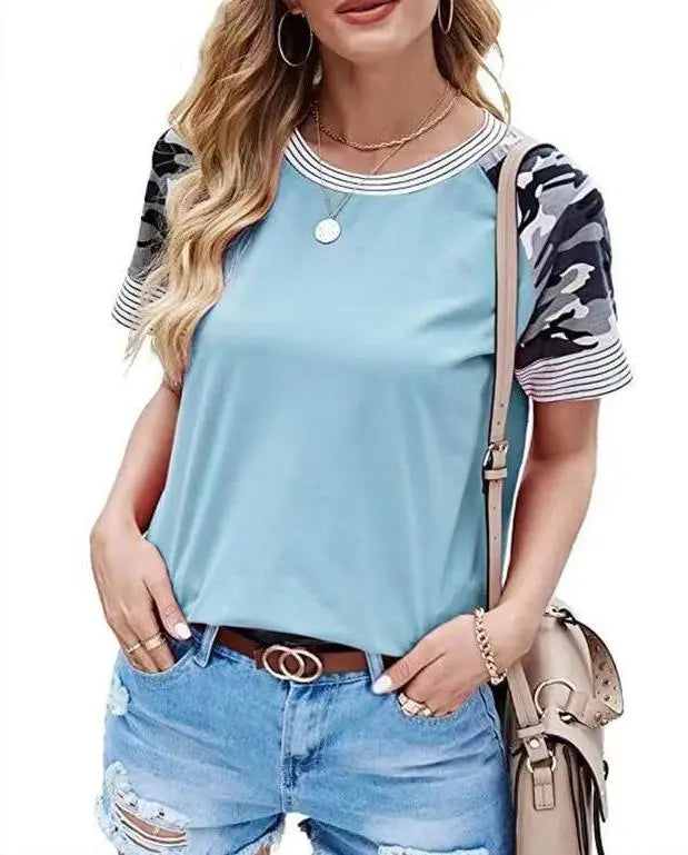 Women's Casual Camo Print Short Sleeve Raglan T Shirts