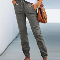 Women's Casual Drawstring Waist Regular Fit Denim Jeans