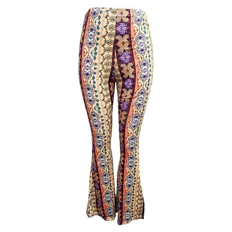 Women's Casual Floral Print Elastic Waist Flared Leg Pants