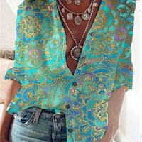 Women's Casual Floral Print Half Sleeve Button Down Shirts