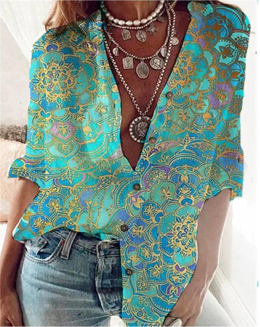 Women's Casual Floral Print Half Sleeve Button Down Shirts