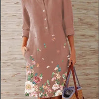 Women's Casual Floral Print Long Sleeve Button Front Tunic Dress