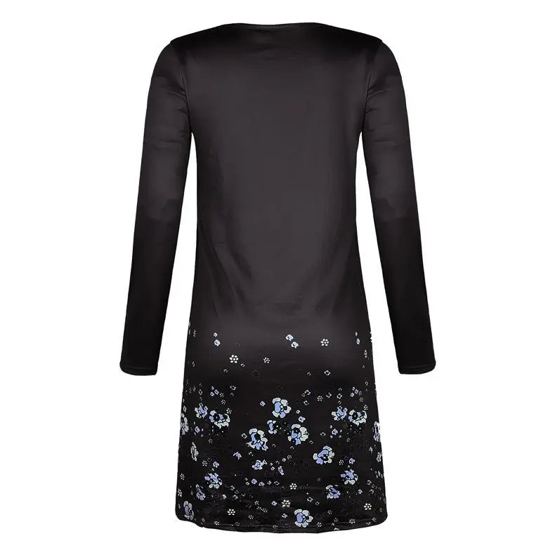 Women's Casual Floral Print Long Sleeve Scoop Neck T Shirt Dress