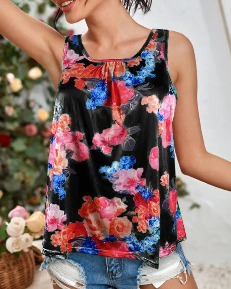 Women's Casual Floral Print Sleeveless U Neck Tank Tops