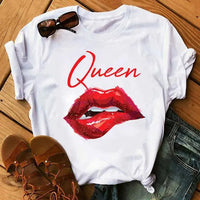 Women's Casual Graphic Lips Print Short Sleeve Basic T Shirts
