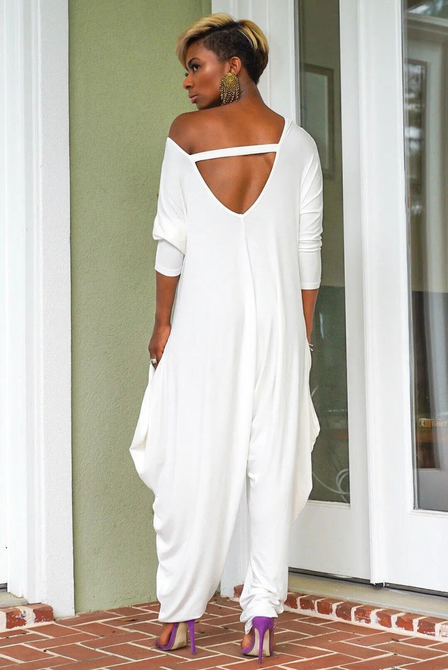 Women's Casual Half Sleeve V Neck Solid Loose Jumpsuit