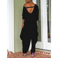 Women's Casual Half Sleeve V Neck Solid Loose Jumpsuit