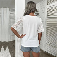 Women's Casual Lace Short Sleeve Heart Print T Shirts