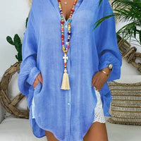Women's Casual Long Sleeve Cotton And Linen Button Down Tunic Tops